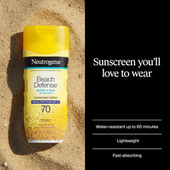 Neutrogena Beach Defense Sunscreen Lotion, SPF 70, 6.7 fl. oz | Face & Body, Broad Spectrum for UVA/UVB Protection, Lightweight Sunscreen, Water-Resistant up to 80 Minutes, Beach-Strength