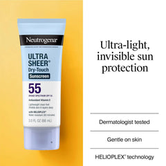 Neutrogena Ultra Sheer Dry-Touch Sunscreen Lotion SPF 55, 3 fl oz | Face & Body, Lightweight Non Greasy, Broad Spectrum UVA/UVB Protection, No White Cast, Water Resistant (80 Min), Travel Size