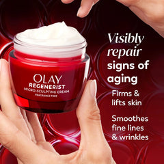 Olay Face Moisturizer, Regenerist Micro-Sculpting Cream for Women, Fragrance-Free - Anti-Aging, Anti-Wrinkle, Firming Skin Care - Triple Collagen Cream, Peptide, Hyaluronic Acid, Niacinamide, 2.6oz