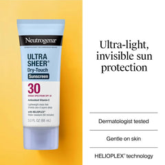 Neutrogena Ultra Sheer Dry-Touch Sunscreen SPF 30 for Face & Body, Lightweight Non Greasy Broad Spectrum UVA/UVB Protection, No White Cast, Water Resistant (80 Min) Travel Sunscreen Lotion, 3 fl oz