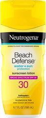 Neutrogena Sunscreen Lotion Beach Defense SPF 30, Face and Body Sunscreen, Hawaii Reef Act 104 Compliant, Octinoxate & Oxybenzone Free, Oil Free, Fast Absorbing Sun Care, 6.7 fl. oz (Pack of 12)