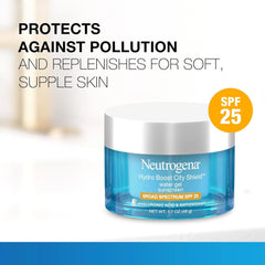 Neutrogena Hydro Boost City Shield Water Gel Face Moisturizer with Broad Spectrum SPF 25, Hydrating Facial Sunscreen with Hyaluronic Acid, Oil-Free and Non-Comedogenic Face Lotion, 1.7 oz (Pack of 12)
