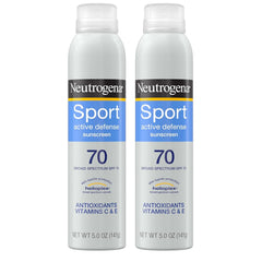 Neutrogena Sport Active Defense Sunscreen Spray SPF 70, 2 x 5 oz | Sweat & Water Resistant, Broad Spectrum Protection, Sunburn Prevention, Oxybenzone-Free