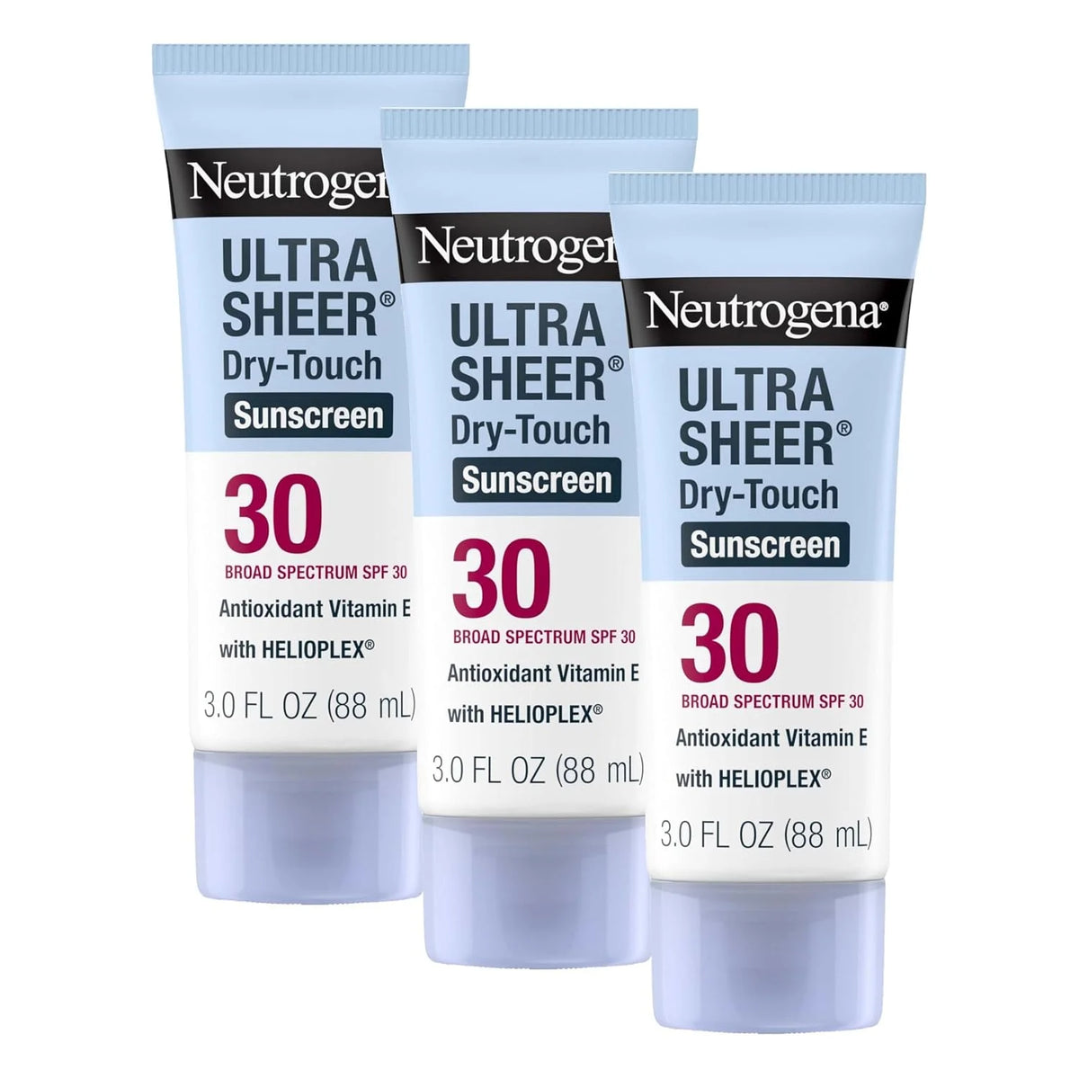 Neutrogena Ultra Sheer Dry-Touch Sunscreen For Face & Body, SPF 30 Broad Spectrum UVA/UVB Protection, Lightweight Water Resistant & Non-Greasy, Travel Size Sunscreen, 3 fl. oz (Pack of 3)