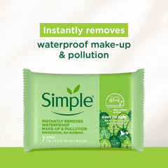 Simple Kind To Skin Cleansing Makeup Remover Wipes - Vegan Facial Cleanser Wipes with Vitamin B5 and E - Removes Waterproof Makeup - 2 pc