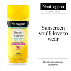 Neutrogena Sunscreen Lotion Beach Defense SPF 30, Face and Body Sunscreen, Hawaii Reef Act 104 Compliant, Octinoxate & Oxybenzone Free, Oil Free, Fast Absorbing Sun Care, 6.7 fl. oz (Pack of 12)