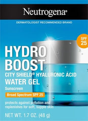 Neutrogena Hydro Boost City Shield Water Gel Face Moisturizer with Broad Spectrum SPF 25, Hydrating Facial Sunscreen with Hyaluronic Acid, Oil-Free and Non-Comedogenic Face Lotion, 1.7 oz (Pack of 12)