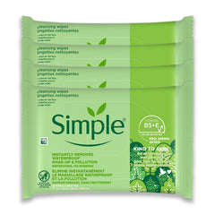 Simple Kind To Skin Cleansing Makeup Remover Wipes - Vegan Facial Cleanser Wipes with Vitamin B5 and E - Removes Waterproof Makeup - 4 pc