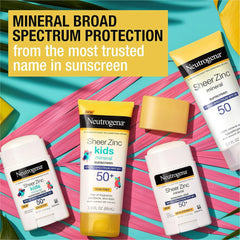 Neutrogena Sheer Zinc Oxide Dry-Touch Sunscreen Lotion with Broad Spectrum SPF 50, Water-Resistant, Hypoallergenic & Non-Greasy Mineral Sunscreen, 3 fl. oz