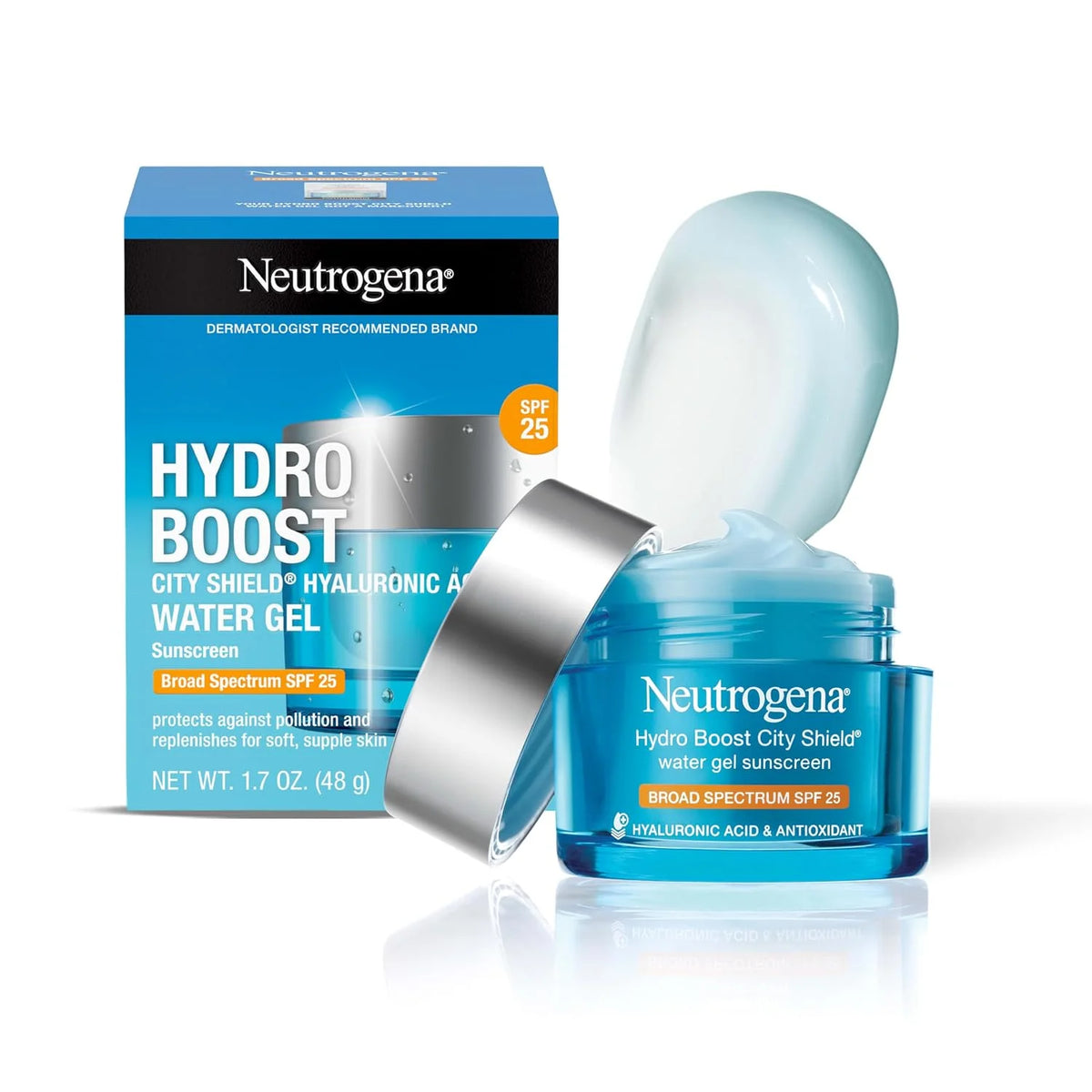 Neutrogena Hydro Boost City Shield Water Gel Face Moisturizer SPF 25 1.7 oz | Broad Spectrum SPF 25, Hydrating Gel Facial Sunscreen, With Hyaluronic Acid, Noncomedogenic