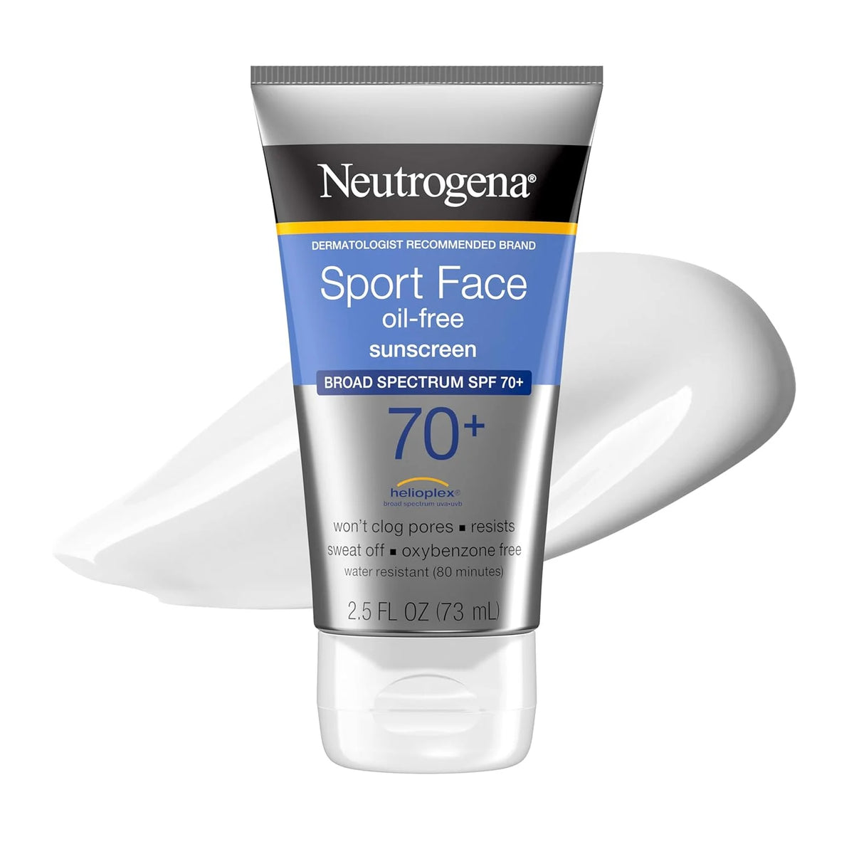 Neutrogena, Sport Face Sunscreen SPF 70+, Oil-Free, Sweat and Water-Resistant, Broad-Spectrum UVA/UVB, 2.5 Fl Oz | Sweat- and Water-Resistant, Broad Spectrum UVA/UVB Protection, Oxybenzone-Free, Good for Active Lifestyles