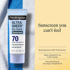 Neutrogena Ultra Sheer Dry Touch Sunscreen Lotion, SPF 70, 3 fl. oz | Broad Spectrum for UVA/UVB Protection, Lightweight, Water-Resistant up to 80 Minutes, Oxybenzone-Free