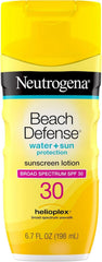 Neutrogena Sunscreen Lotion Beach Defense SPF 30, Face and Body Sunscreen, Hawaii Reef Act 104 Compliant, Octinoxate & Oxybenzone Free, Oil Free, Fast Absorbing Sun Care, 6.7 fl. oz (Pack of 12)